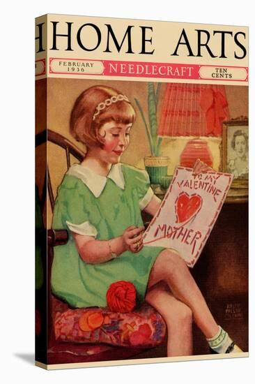 Little Girl Sews a Valentine-null-Stretched Canvas