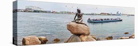 Little Mermaid Statue with Tourboat in a Canal, Copenhagen, Denmark-null-Stretched Canvas