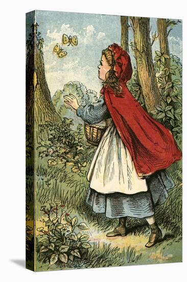 Little Red Riding Hood Catching Butterflies-English School-Premier Image Canvas