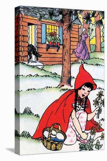 Little Red Riding Hood Picks Flowers-Julia Letheld Hahn-Stretched Canvas