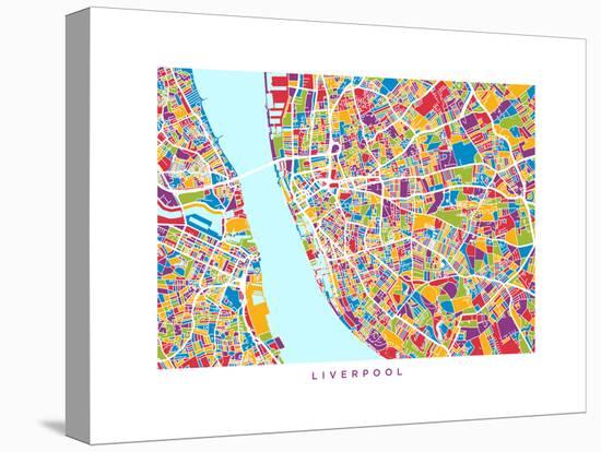 Liverpool England City Street Map-Michael Tompsett-Stretched Canvas