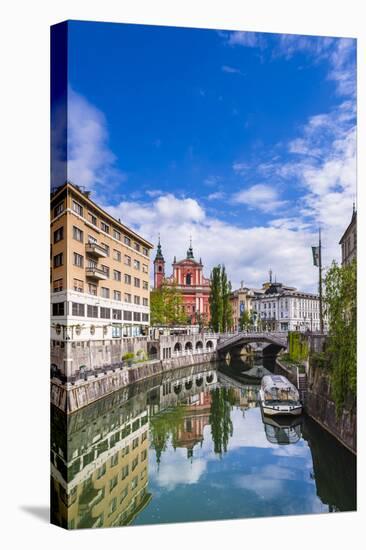 Ljubljana Triple Bridge and Franciscan Church of the Annunciation Reflected in Ljubljanica River-Matthew Williams-Ellis-Premier Image Canvas