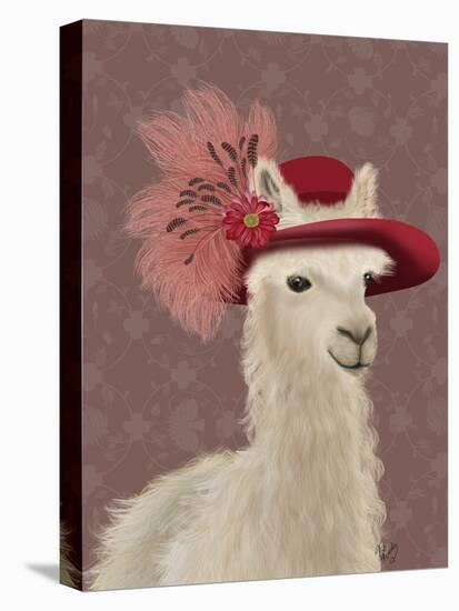 Llama Red Feather Hat-Fab Funky-Stretched Canvas