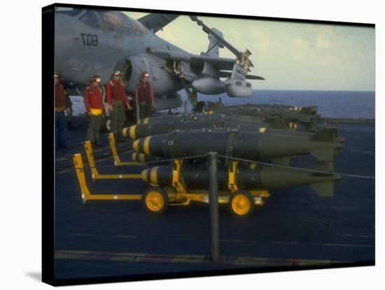 Loading Bombs onto US Navy A-6 Intruder Plane on Board Aircraft Carrier, in Mediterranean Sea-null-Premier Image Canvas