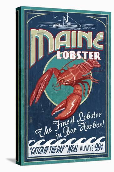 Lobster - Bar Harbor, Maine-Lantern Press-Stretched Canvas