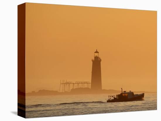 Lobster Boat Passes Ram Island Ledge Light at Dawn Off Cape Elizabeth, Maine-null-Premier Image Canvas