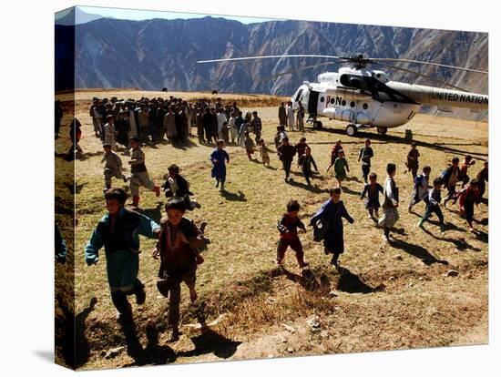 Local Children Run from a Helicopter-null-Premier Image Canvas