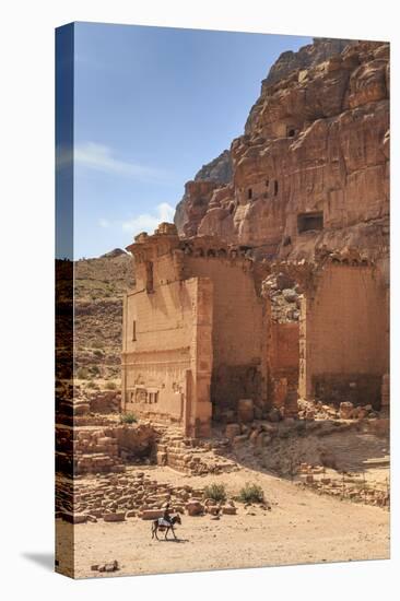 Local Man on Donkey Passes Qasr Al-Bint Temple, Jordan-Eleanor Scriven-Premier Image Canvas