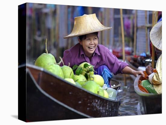 Local Women Share a Joke at Damnoen Saduak Floating Market, Thailand, Southeast Asia-Andrew Mcconnell-Premier Image Canvas