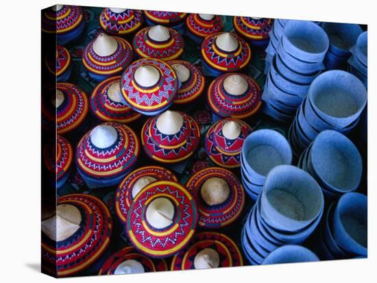 Locally Made Baskets and Ceramic Bowls for Sale in Najran Basket Souq, Najran, Asir, Saudi Arabia-Tony Wheeler-Premier Image Canvas