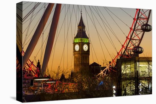 London Eye (Millennium Wheel) frames Big Ben at sunset, London, England, United Kingdom, Europe-Charles Bowman-Premier Image Canvas