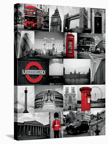 London Red-Collage-null-Stretched Canvas