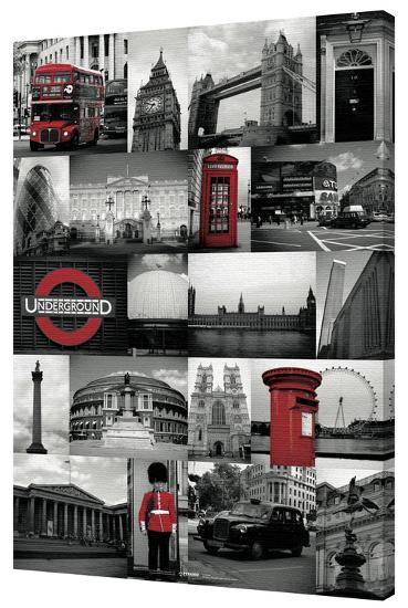 London - Red Collage-null-Stretched Canvas