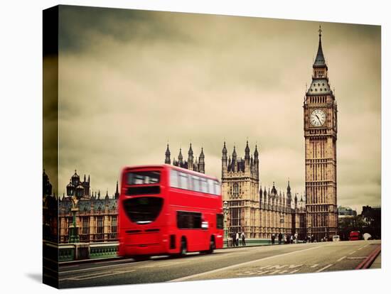 London, the Uk. Red Bus in Motion and Big Ben, the Palace of Westminster. the Icons of England in V-Michal Bednarek-Premier Image Canvas