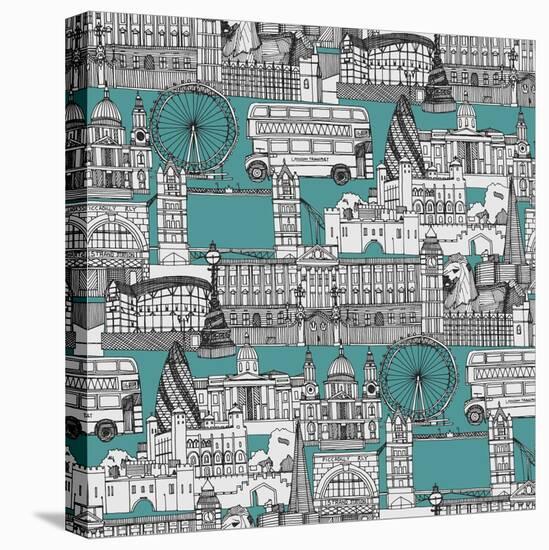 London Toile Blue-Sharon Turner-Stretched Canvas