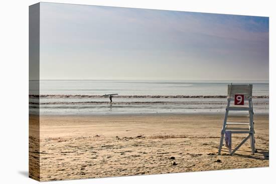 Lone Surfer on Newport Beach Rhode Island-null-Stretched Canvas