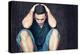 Lonely and Sad Young Man Sitting on the Floor with His Head between His Hands-Kamira-Premier Image Canvas