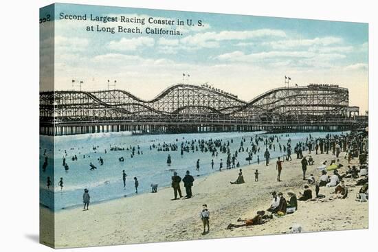 Long Beach, California - Panoramic View of the Roller Coaster-Lantern Press-Stretched Canvas