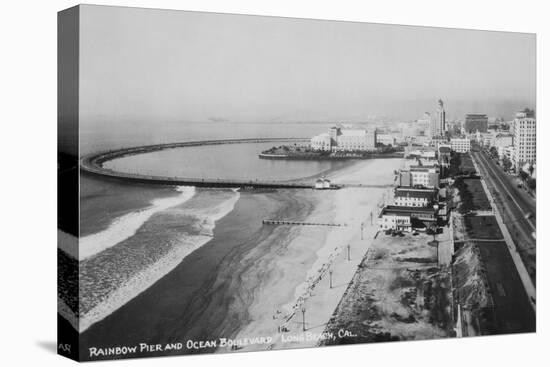 Long Beach, California Rainbow Pier and Ocean Blvd. Photograph - Long Beach, CA-Lantern Press-Stretched Canvas