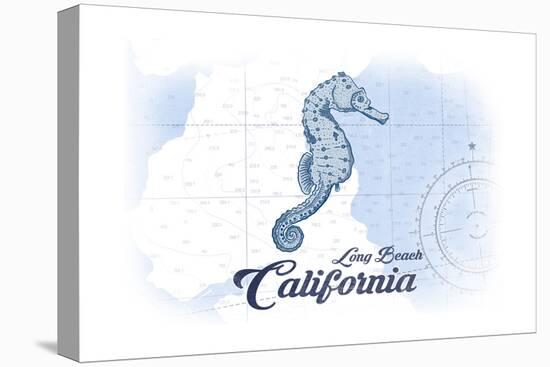 Long Beach, California - Seahorse - Blue - Coastal Icon-Lantern Press-Stretched Canvas