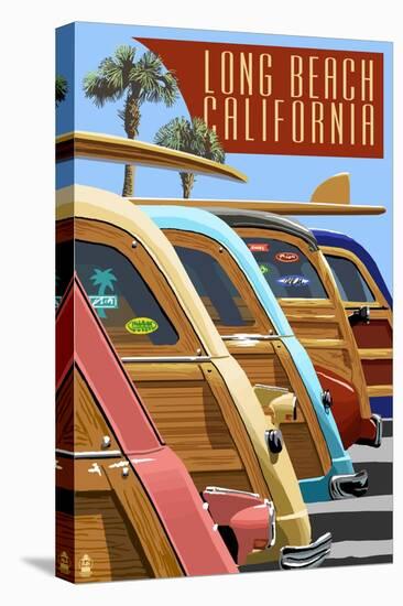 Long Beach, California - Woodies Lined Up-Lantern Press-Stretched Canvas