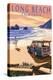 Long Beach, California - Woody on Beach-Lantern Press-Stretched Canvas