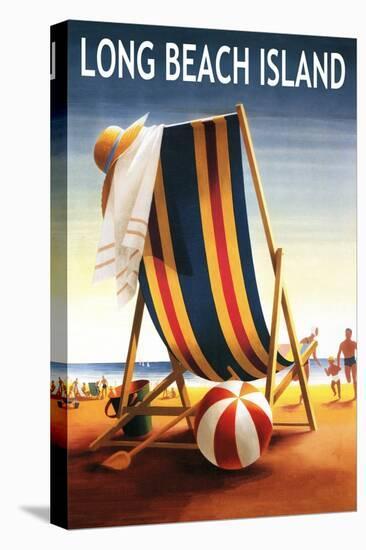 Long Beach Island - Beach Chair and Ball-Lantern Press-Stretched Canvas