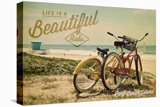 Long Beach Island, New Jersey - Bicycles and Beach Scene-Lantern Press-Stretched Canvas
