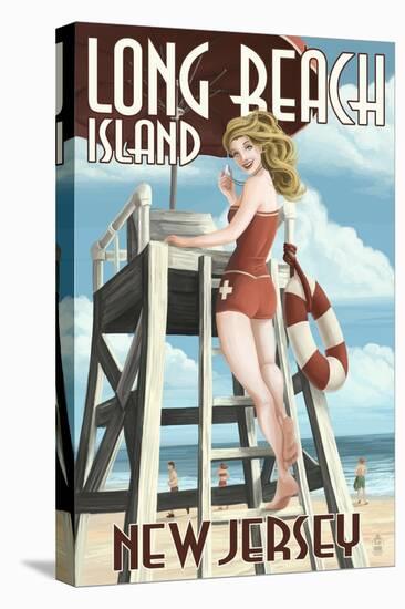 Long Beach Island, New Jersey - Lifeguard Pinup Girl-Lantern Press-Stretched Canvas