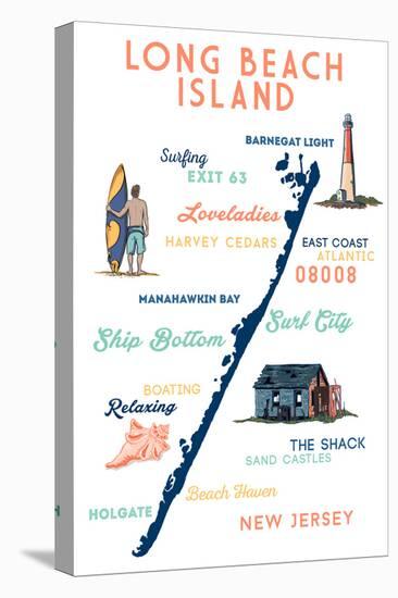 Long Beach Island, New Jersey - Typography and Icons-Lantern Press-Stretched Canvas