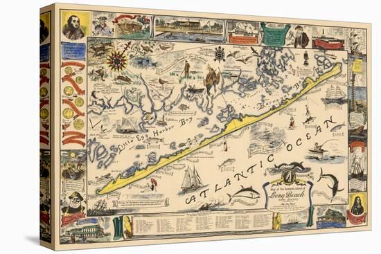Long Beach Island, New Jersey - Vintage Map - Artwork-Lantern Press-Stretched Canvas