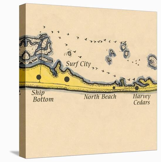 Long Beach Island, New Jersey - Vintage Map (square) 3 of 4-Lantern Press-Stretched Canvas