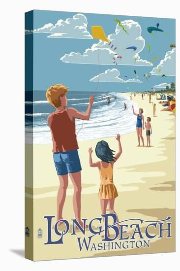 Long Beach, Washington - Kite Flyers-Lantern Press-Stretched Canvas