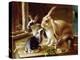 Long-Eared Rabbits in a Cage, Watched by a Cat-Horatio Henry Couldery-Premier Image Canvas