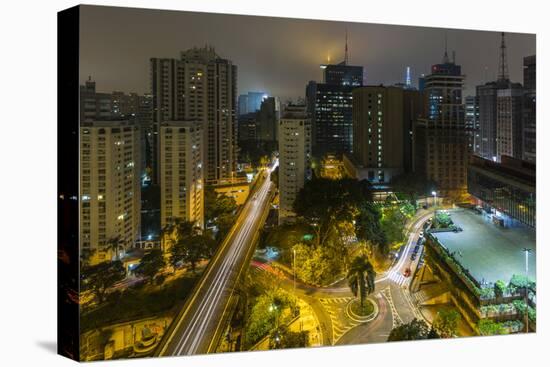 Long exposure night photography during a foggy night in downtown Sao Paulo, Brazil.-James White-Premier Image Canvas