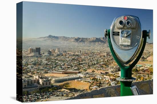 Long range binoculars for tourists and panoramic view of skyline and downtown of El Paso Texas l...-null-Premier Image Canvas