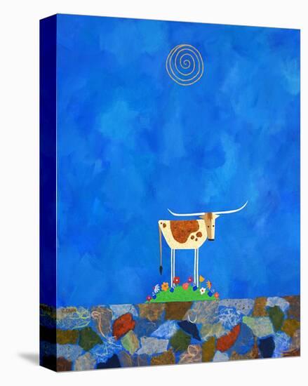 Longhorn on Wildflower Hill-Casey Craig-Stretched Canvas