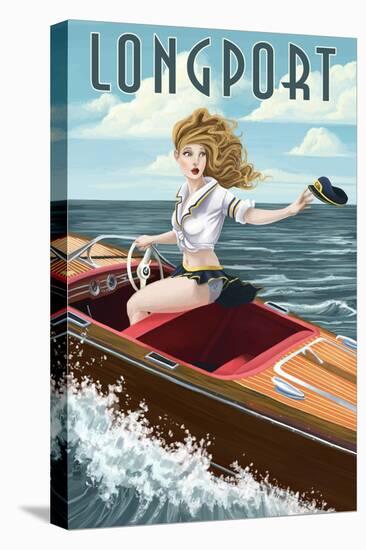 Longport, New Jersey - Boating Pinup Girl-Lantern Press-Stretched Canvas