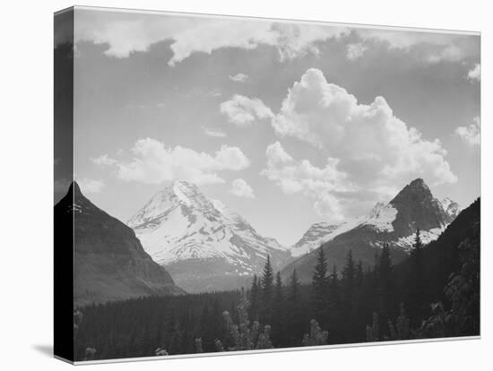 Looking Across Forest To Mountains And Clouds "In Glacier National Park" Montana. 1933-1942-Ansel Adams-Stretched Canvas