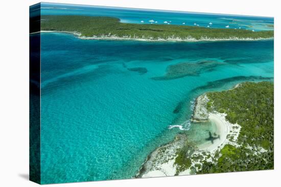 Looking Down at Airplane's Shadow, Jet Ski, Clear Tropical Water and Islands, Exuma Chain, Bahamas-James White-Premier Image Canvas