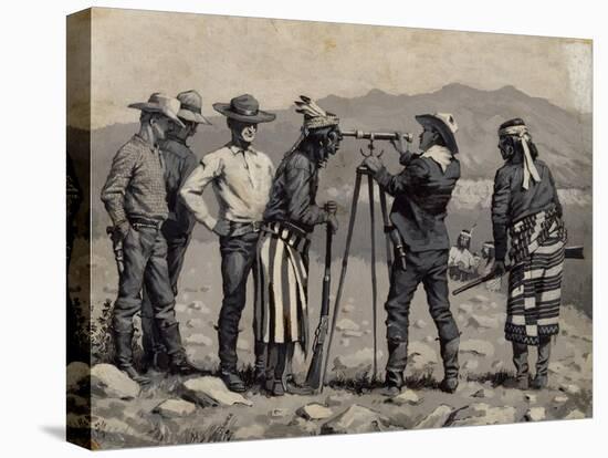 Looking through the Telescope, C. 1888 (Oil on Board in Black and White)-Frederic Remington-Premier Image Canvas