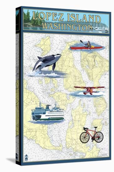 Lopez Island, Washington - Nautical Chart-Lantern Press-Stretched Canvas