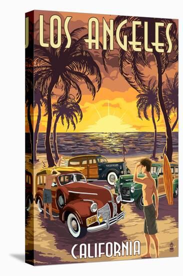 Los Angeles, California - Woodies and Sunset-Lantern Press-Stretched Canvas