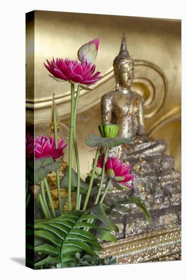 Lotus Flowers, Golden Buddha Statue, Phra Mongkonbophit, Ayutthaya, Thailand-Cindy Miller Hopkins-Premier Image Canvas