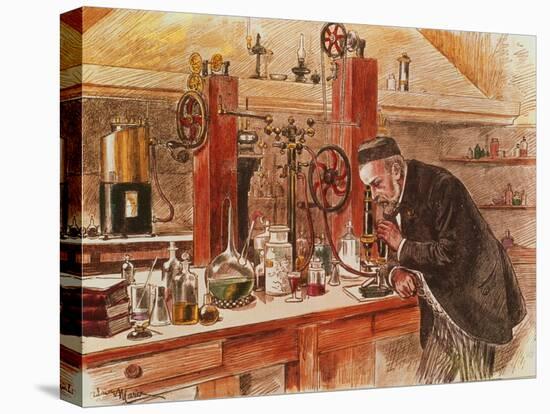 Louis Pasteur Experimenting for the Cure of Hydrophobia in His Laboratory, c. 1885, Pub. c. 1895-Adrien Emmanuel Marie-Premier Image Canvas