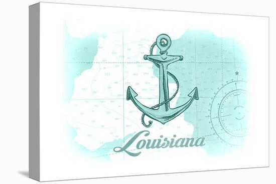 Louisiana - Anchor - Teal - Coastal Icon-Lantern Press-Stretched Canvas