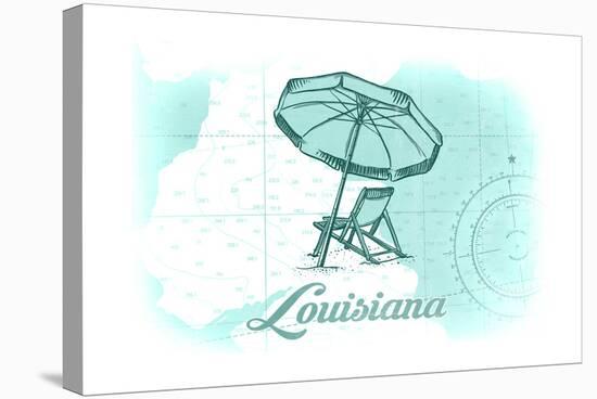 Louisiana - Beach Chair and Umbrella - Teal - Coastal Icon-Lantern Press-Stretched Canvas