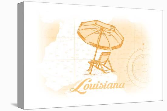 Louisiana - Beach Chair and Umbrella - Yellow - Coastal Icon-Lantern Press-Stretched Canvas