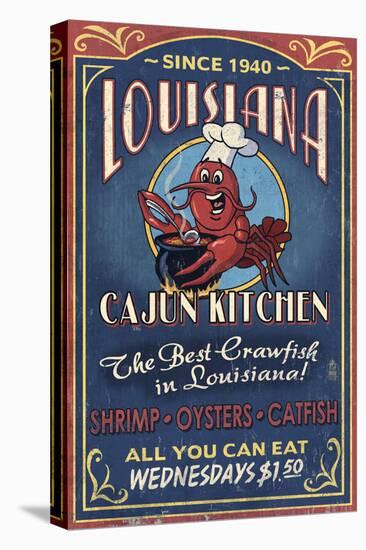 Louisiana - Cajun Kitchen Crawfish Vintage Sign-Lantern Press-Stretched Canvas