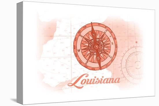 Louisiana - Compass - Coral - Coastal Icon-Lantern Press-Stretched Canvas